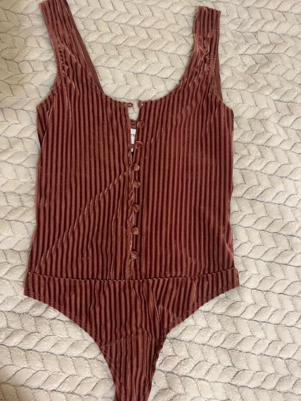 NWOT Privacy Please Ribbed Button-Front Bodysuit in Rust